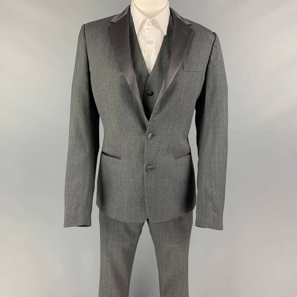 DOLCE & GABBANA Size 36 Grey Wool Silk Notch Lapel Tuxedo Suit